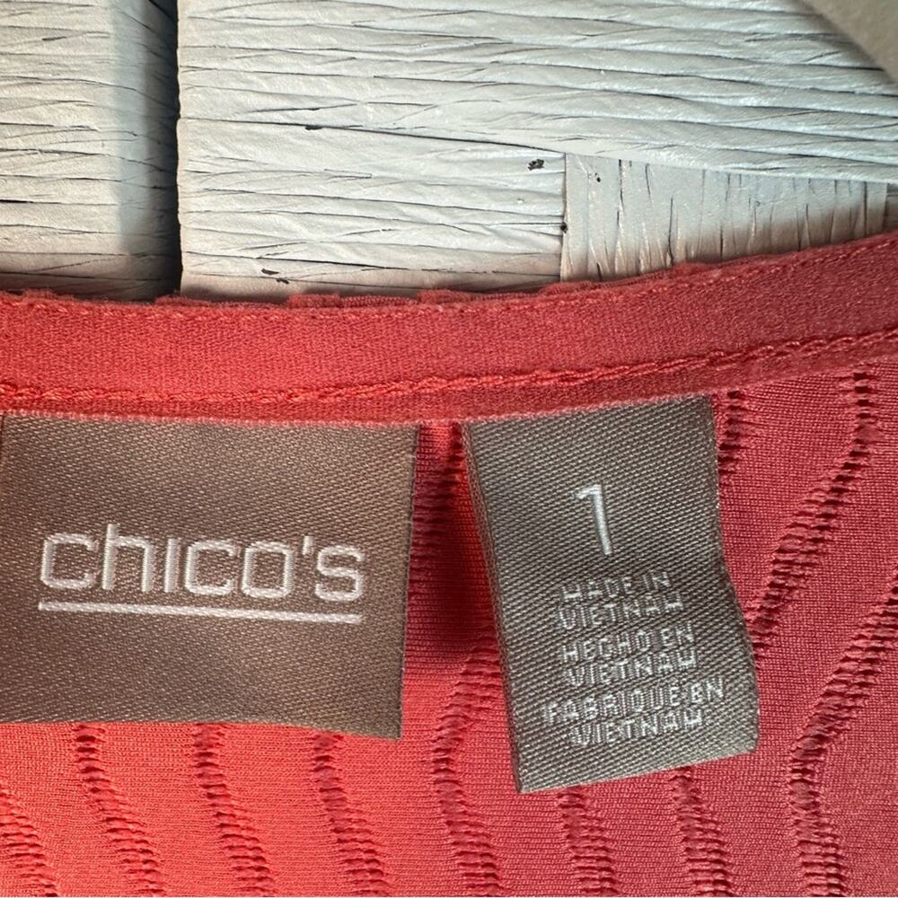 Chico's Women’s textured pullover blouse salmon 3/4 length sleeve preppy spring - Picture 5 of 10